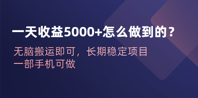 一天收益5000+怎么做到的？无脑搬运即可，长期稳定项目，一部手机可做昊趣阁资源网昊趣阁资源网