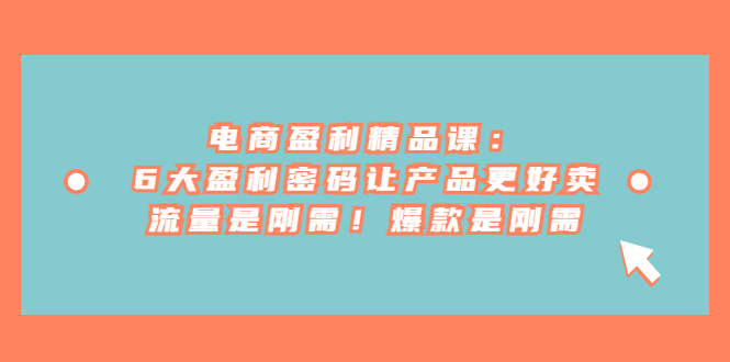 电商 盈利精品课：6大盈利 密码让产品更好卖，流量是刚需！爆款是刚需昊趣阁资源网昊趣阁资源网