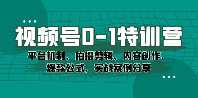 视频号0-1特训营：平台机制、拍摄剪辑、内容创作、爆款公式，实战案例分享昊趣阁资源网昊趣阁资源网