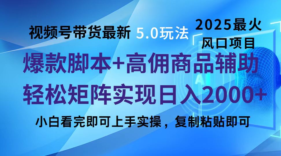 视频号带货最新5.0玩法，作品制作简单，当天起号，复制粘贴，脚本辅助，轻松矩阵日入2000+昊趣阁资源网昊趣阁资源网