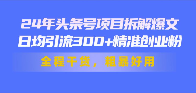 24年头条号项目拆解爆文,日均引流300+精准创业粉,全程干货,粗暴好用昊趣阁资源网昊趣阁资源网