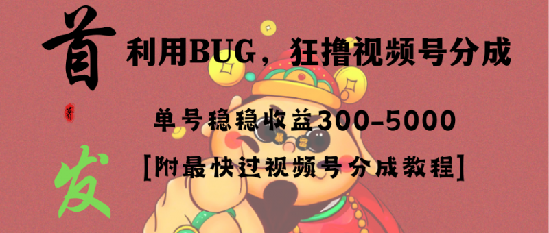 全网独家首发，视频号BUG，超短期项目，单号每日净收益300-5000！昊趣阁资源网昊趣阁资源网