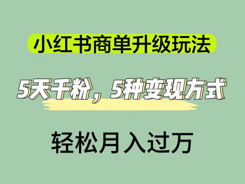 小红书商单升级玩法，5天千粉，5种变现渠道，轻松月入1万+昊趣阁资源网昊趣阁资源网