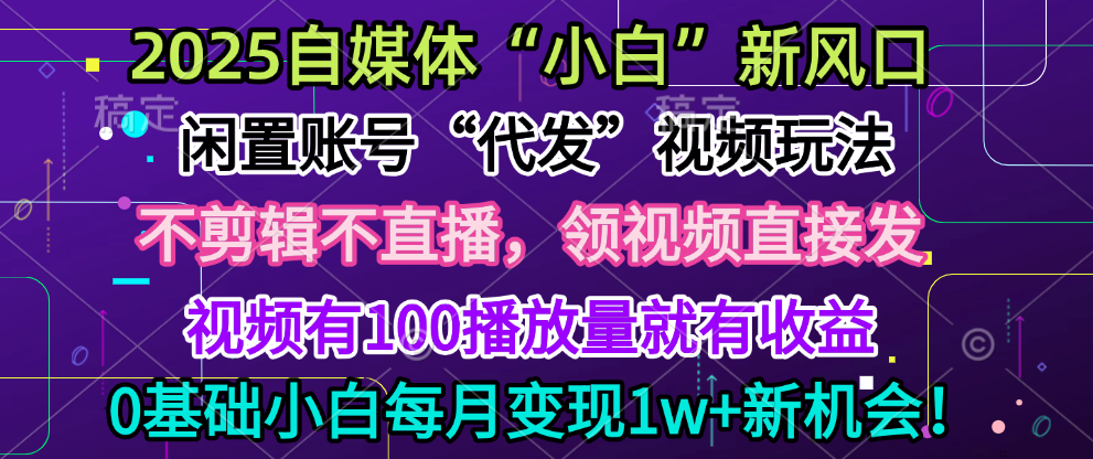 2025每月躺赚5w+新机会,闲置视频账号一键代发玩法,0粉不实名不剪辑,领了视频直接发,0基础小白也能日入300+昊趣阁资源网昊趣阁资源网
