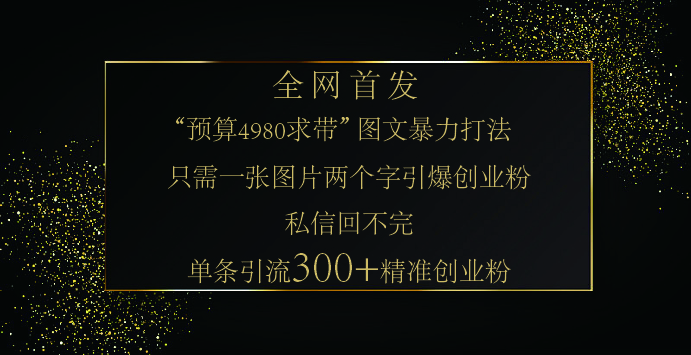 小红书,“预算 4980 带我飞” 的神奇图片引流法,堪称涨粉核武器!只需一张图,就能单条笔记凭借此方法,轻松引流 300 + 精准创业粉!昊趣阁资源网昊趣阁资源网