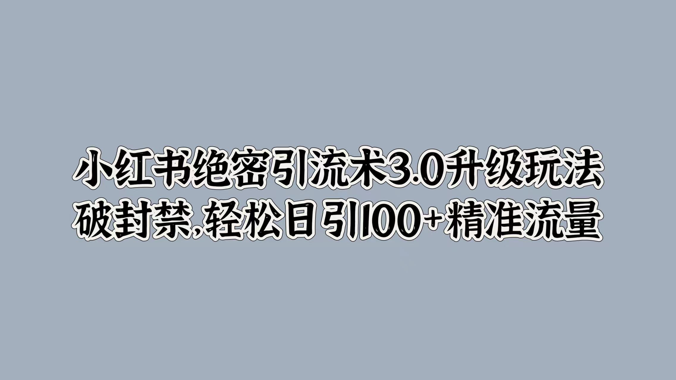 小红书绝密引流术3.0升级玩法,破封禁,轻松日引100+精准流量昊趣阁资源网昊趣阁资源网
