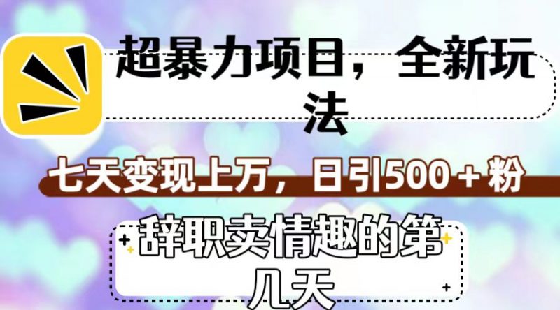 超暴利项目,全新玩法(辞职卖情趣的第几天),七天变现上万,日引500+粉昊趣阁资源网昊趣阁资源网