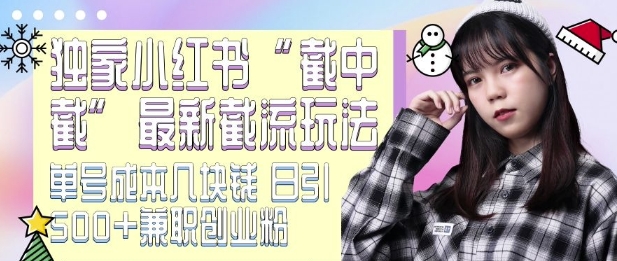 最新小红书截流玩法 独家截中截 单号成本几块钱 日引500+CY粉JZ粉昊趣阁资源网昊趣阁资源网