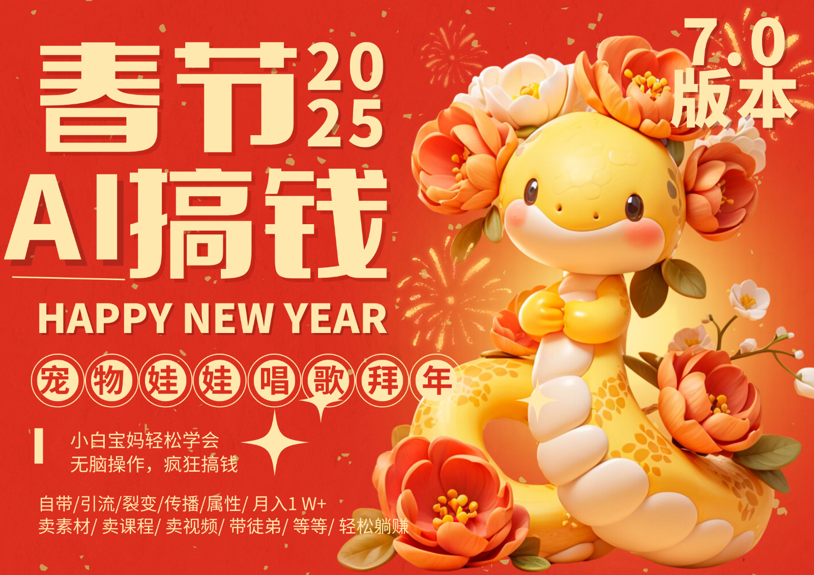 AI春节搞钱7.0升级版 蝴蝶号超火爆萌宠唱歌拜年 AI一键制作 批量出内容 春节做…昊趣阁资源网昊趣阁资源网