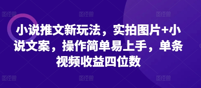 小说推文新玩法，实拍图片+小说文案，操作简单易上手，单条视频收益四位数昊趣阁资源网昊趣阁资源网