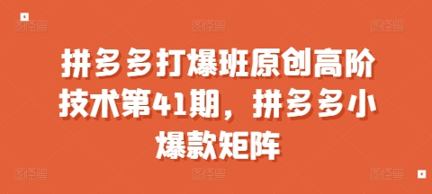 拼多多打爆班原创高阶技术第41期，拼多多小爆款矩阵昊趣阁资源网昊趣阁资源网