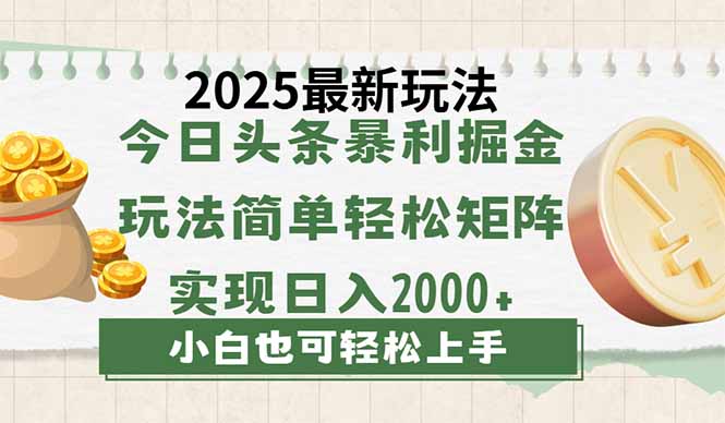 今日头条2025最新玩法,思路简单,复制粘贴,轻松实现矩阵日入2000+昊趣阁资源网昊趣阁资源网