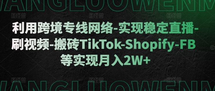 利用跨境专线网络-实现稳定直播-刷视频-搬砖TikTok-Shopify-FB等实现月入2W+【揭秘】昊趣阁资源网昊趣阁资源网