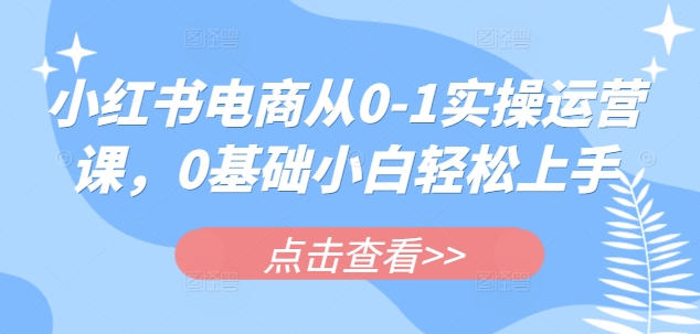 小红书电商从0-1实操运营课，0基础小白轻松上手昊趣阁资源网昊趣阁资源网