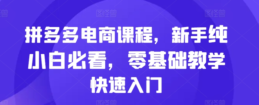 拼多多电商课程，新手纯小白必看，零基础教学快速入门昊趣阁资源网昊趣阁资源网