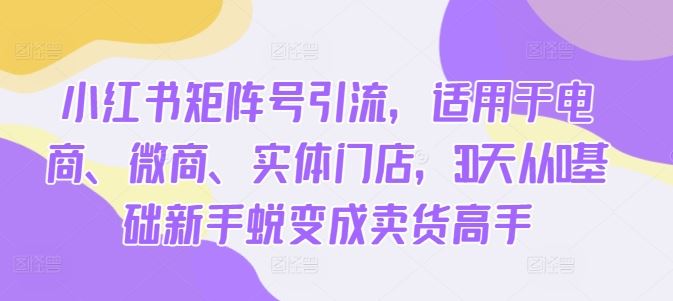 小红书矩阵号引流，适用于电商、微商、实体门店，30天从0基础新手蜕变成卖货高手昊趣阁资源网昊趣阁资源网