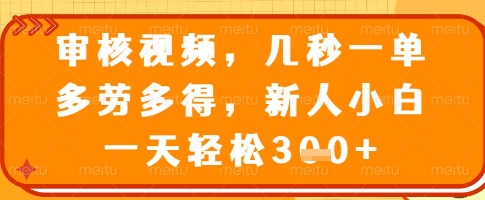 审核视频,几秒一单,多劳多得,新人小白一天轻松3张【揭秘】昊趣阁资源网昊趣阁资源网