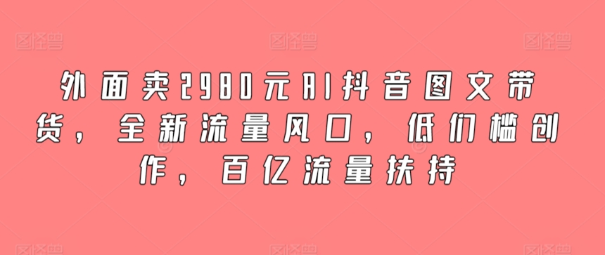 外面卖2980元AI抖音图文带货，全新流量风口，低们槛创作，百亿流量扶持昊趣阁资源网昊趣阁资源网