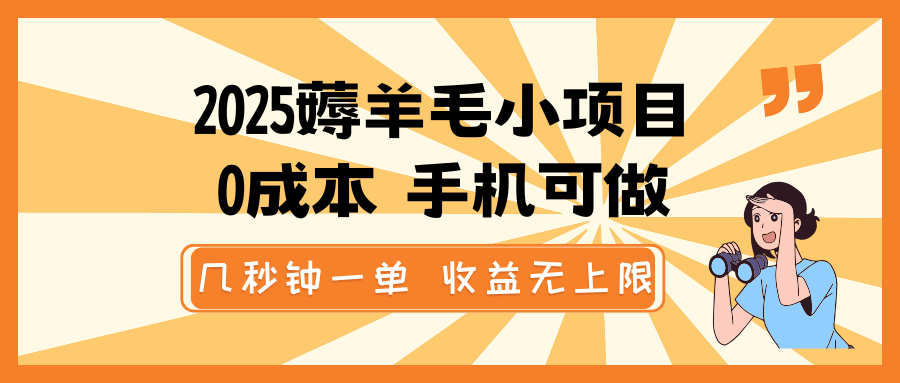 2025薅羊毛小项目，0成本 手机可做，几秒钟一单，收益无上限昊趣阁资源网昊趣阁资源网