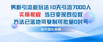 男粉引流新玩法10天引流7000人当日变现四位数可复制可批量0封号昊趣阁资源网昊趣阁资源网