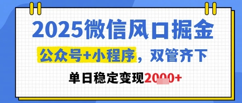 2025微信风口掘金,公众号+小程序双管齐下,单日稳定变现1k+【揭秘】昊趣阁资源网昊趣阁资源网