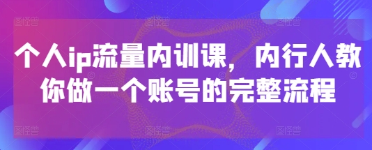 个人ip流量内训课,内行人教你做一个账号的完整流程昊趣阁资源网昊趣阁资源网