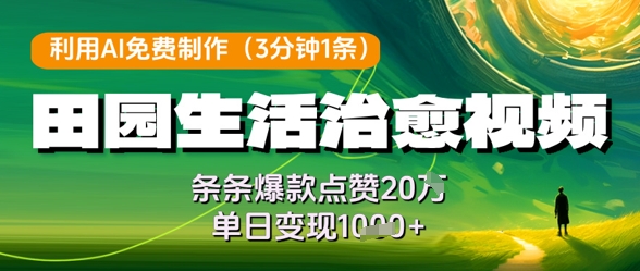 利用AI免费制作田园生活治愈视频,条条爆款点赞20W,单日变现几张昊趣阁资源网昊趣阁资源网