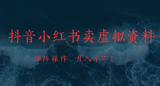抖音小红书卖虚拟资料,市场需求一直存在,矩阵操作,月入1w+昊趣阁资源网昊趣阁资源网