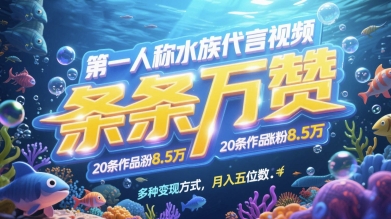 第一人称水族代言视频，条条万赞，20条作品涨粉7.8W，多种变现方式月入五位数昊趣阁资源网昊趣阁资源网