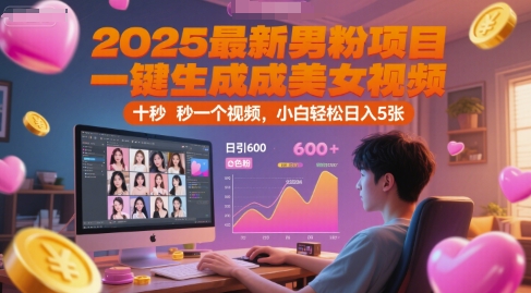 2025最新男粉项目，一键生成美女视频，日引600+色粉 十秒一个视频，小白轻松日入5张【揭秘】昊趣阁资源网昊趣阁资源网