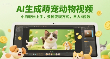 AI生成萌宠动物视频,小白轻松上手,多种变现方式,日入4位数昊趣阁资源网昊趣阁资源网