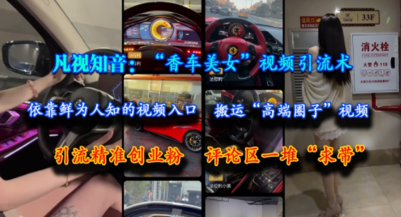 凡视知音：“香车美女”视频引流术，依靠鲜为人知的视频入口，搬运“高端圈子”视频，引流精准创业粉，评论区一堆“求带”昊趣阁资源网昊趣阁资源网