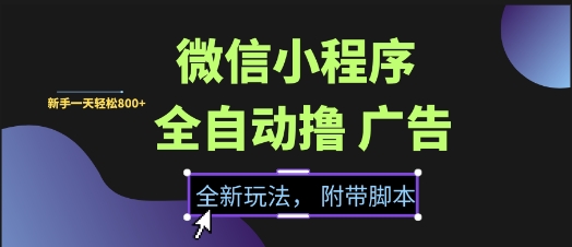 微信小程序全自动撸广告项目,彻底解决没流量的问题,新手一天8张+【揭秘】昊趣阁资源网昊趣阁资源网