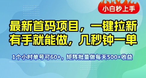 最新首码项目，一键拉新有手就能做，几秒钟一单，1个小时单号可60+，矩阵批量做每天5张【揭秘】昊趣阁资源网昊趣阁资源网
