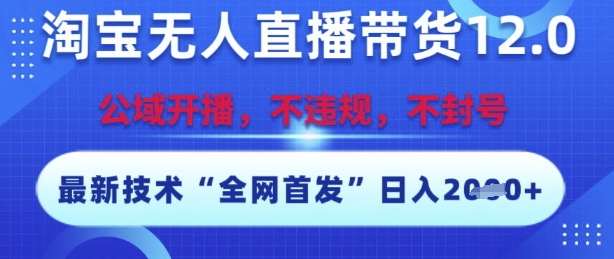 淘宝无人直播带货12.0,最新技术,不封号,不违规,操作简单,开播爆单,日入多张【揭秘】昊趣阁资源网昊趣阁资源网