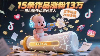 用AI制作幼崽代言人,宝宝的控诉火爆全网,15条作品涨粉13W,单号月入5位数实操教程昊趣阁资源网昊趣阁资源网
