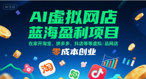 AI虚拟网店蓝海盈利项目,在家开淘宝、拼多多、抖店等虚拟品网店,零成本创业昊趣阁资源网昊趣阁资源网