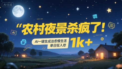 农村夜景杀疯了!AI一键生成治愈系慢生活,单日狂入1k+昊趣阁资源网昊趣阁资源网