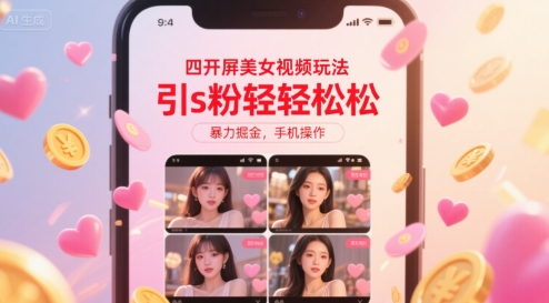 四开屏美女视频玩法,引s粉轻轻松松,暴力掘金,手机操作【揭秘】昊趣阁资源网昊趣阁资源网