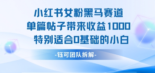 小红书女粉黑马赛道单篇帖子带来收益1k+,特别适合0基础的小白昊趣阁资源网昊趣阁资源网
