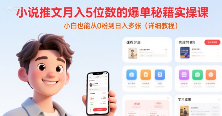 小说推文月入5位数的爆单秘籍实操课,,小白也能从0粉到日入多张(详细教程)昊趣阁资源网昊趣阁资源网