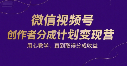 微信视频号创作者分成计划变现营，用心教学，直到取得分成收益昊趣阁资源网昊趣阁资源网