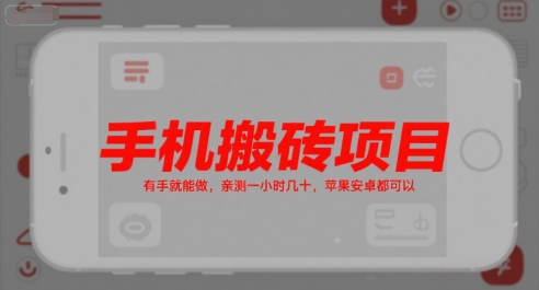 手机搬砖项目,有手就能做,亲测一小时几十,苹果安卓都可以昊趣阁资源网昊趣阁资源网