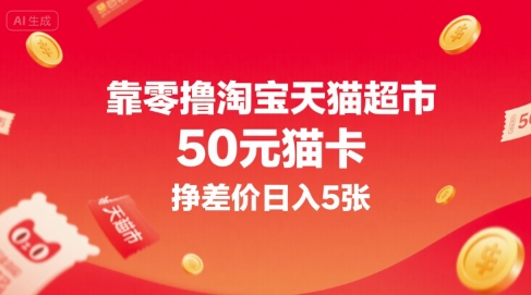 靠零撸淘宝天猫超市50元猫卡,挣差价日入5张昊趣阁资源网昊趣阁资源网