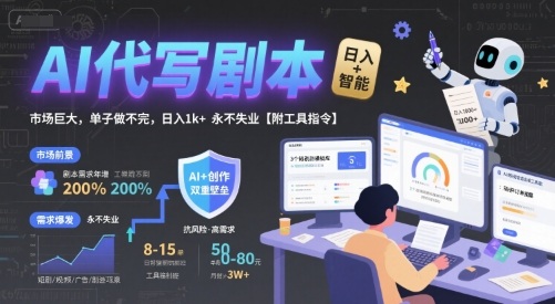 AI代写剧本,市场巨大,单子做不完,日入1k+ 永不失业【附工具指令】昊趣阁资源网昊趣阁资源网