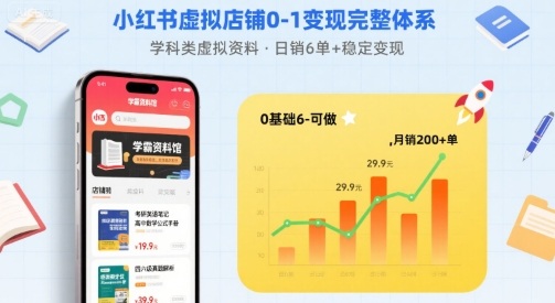 小红书虚拟店铺0-1变现完整体系：卖学科类虚拟资料，一天6张+，很稳定【已完结】昊趣阁资源网昊趣阁资源网