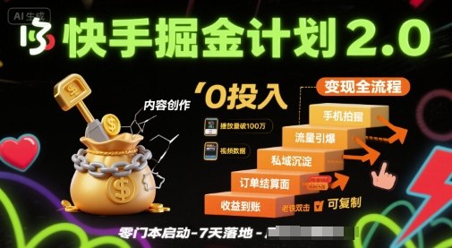 快手掘金计划2.0，快手电商变现全流程，简单可复制，0投入昊趣阁资源网昊趣阁资源网