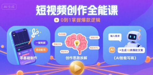 短视频创作课,短视频制作、创作思路、Ai写爆款文案昊趣阁资源网昊趣阁资源网