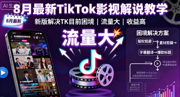 8月最新TikTok影视解说教学，新版解决TK目前困境，流量大，收益高昊趣阁资源网昊趣阁资源网