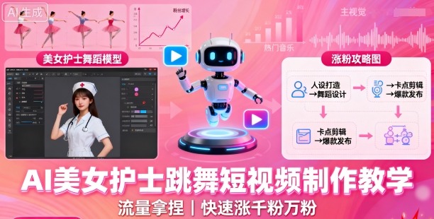 AI美女护士跳舞短视频制作教学，流量拿捏，快速涨千粉万粉【提示词+视频教程】昊趣阁资源网昊趣阁资源网